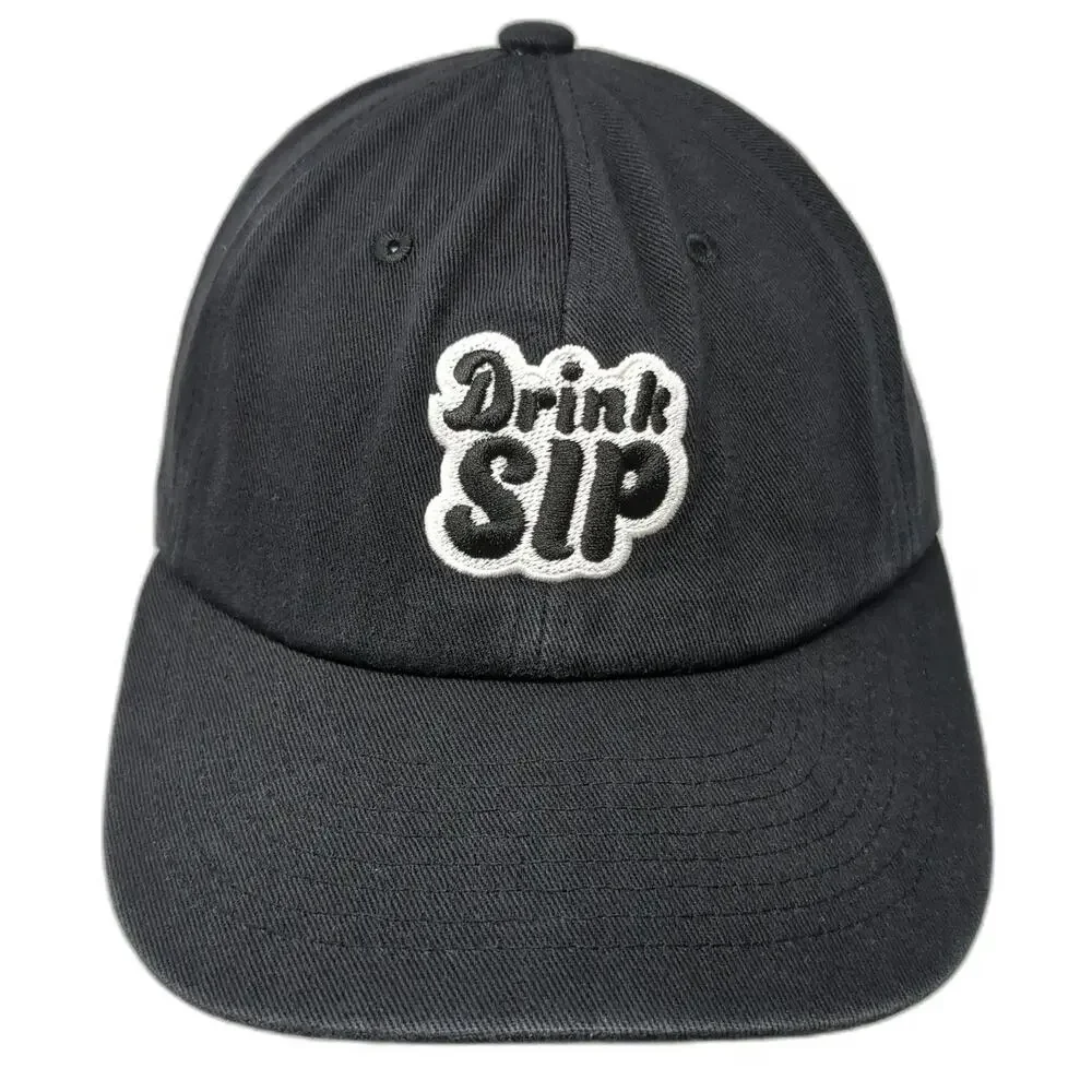 Black Baseball Cap One Size Drink SIP Embroidered Patch Cotton Hat Slideback